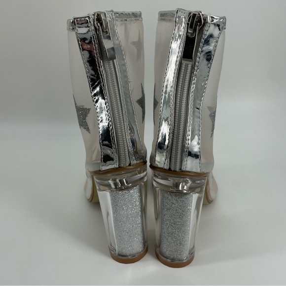 Glaze Star-1 Peep Toe Booties Silver Mesh Stars Box 6 - Picture 7 of 10